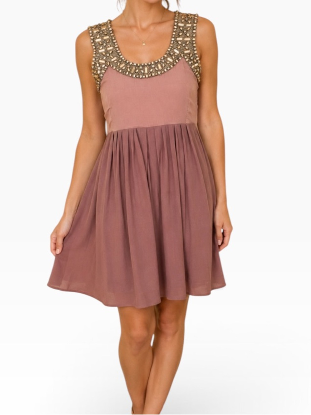 GF Ferre Embellished Collar Mauve Silk Chiffon Sleeveless Mini Dress XS/S
